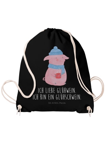 Mr. & Mrs. Panda Rucksack-Beutel Schwein Glühwein mit Spruch in Schwarz
