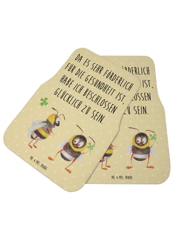 Mr. & Mrs. Panda Kfz Fußmatte Hummeln Kleeblatt mit Spruch in Gelb Pastell