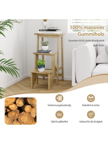 COSTWAY 3-stufig Tritthocker Massivholz bis zu 310kg in Hellbraun