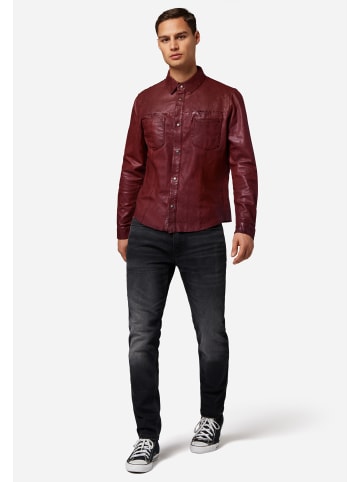 Ricano Herren Lederhemd Reverse Shirt in schönem Bordeaux