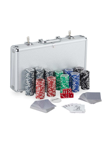 relaxdays Pokerkoffer 300 Chips in Silber