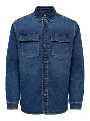 Only&Sons Jeans Hemd Denim Langarm Shirt Freizeit Shacket ONSCAMON in Blau