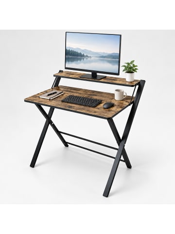 relaxdays Schreibtisch in Braun/ Schwarz - (B)70 x (H)82 x (T)56 cm
