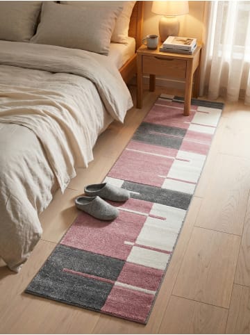 KADIMA DESIGN Teppich Kurzflor Waschbar Karo LATEMAR Strapazierfähig OEKO-TEX in Pink