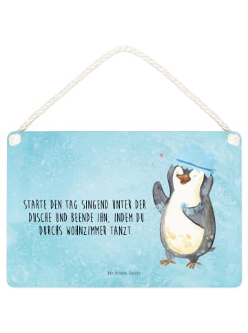 Mr. & Mrs. Panda Schild Pinguin Duschen mit Spruch in Eisblau
