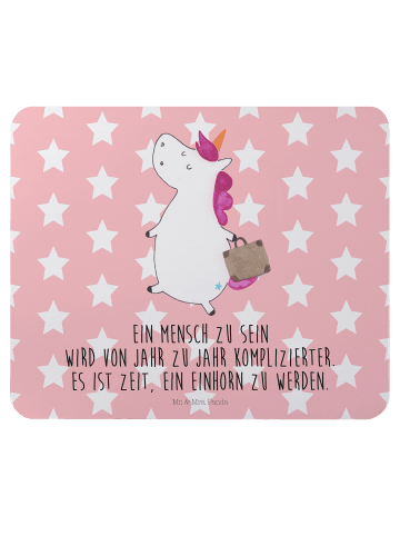 Mr. & Mrs. Panda Mauspad Einhorn Koffer mit Spruch in Rot Pastell