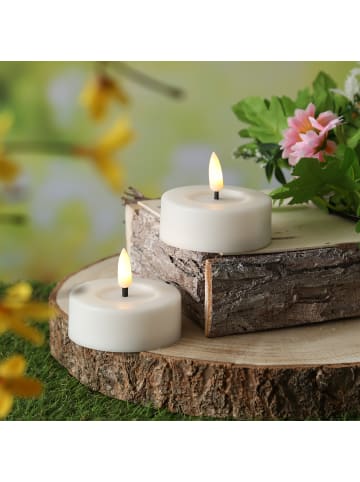 MARELIDA 2x LED Maxi Teelichter für Innen/Außen Timer D: 6,5cm in weiß