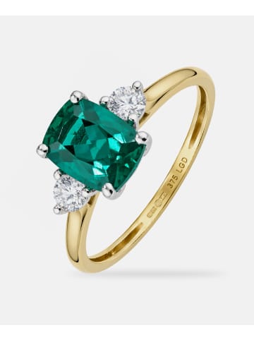 Diamant L'éternel Ring, mit synth. Smaragd, 375 Gelbgold