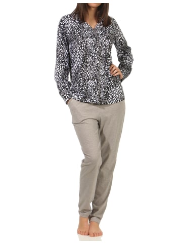 NORMANN Pyjama langarm Schlafanzug zum durchknöpfen Tupfen - 58131 in grau