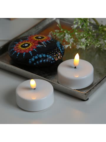MARELIDA 2er Set LED Maxi Teelichter Kunststoff flackernd D: 6cm in weiß