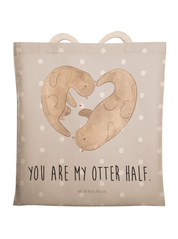 Mr. & Mrs. Panda Tote Bag Otter Herz mit Spruch in Grau Pastell
