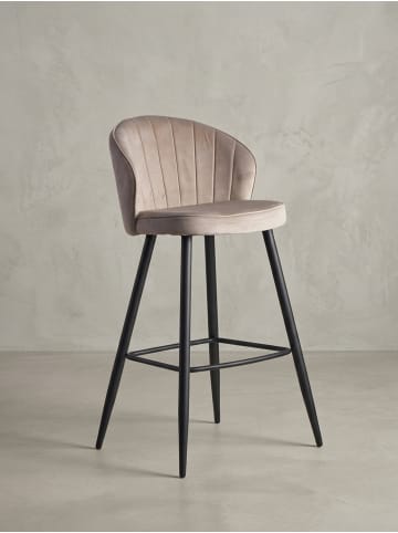 KADIMA DESIGN Barhocker Samt Hocker mit Lehne 56x102,5x52,5 cm, Küchenhocker in Beige