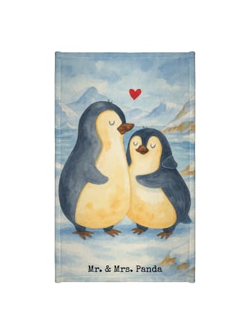Mr. & Mrs. Panda Gästehandtuch Pinguin umarmen Design ohne Spruch in Weiß