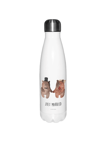 Mr. & Mrs. Panda Trinkflasche Bär Heirat mit Spruch in Weiß