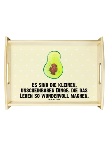Mr. & Mrs. Panda Holztablett Avocado Kern mit Spruch in Gelb Pastell