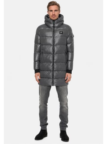Rusty Neal Warmer Herren Steppmantel mit Kapuze Winterjacke in Glanzoptik in Anthrazit
