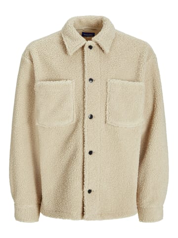 Jack & Jones Karierte Teddy Fleecejacke mit Knopfleiste Holzfällerhemd in Sand