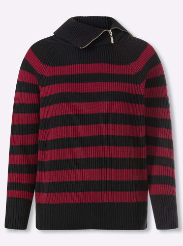 Heine Ringel-Pullover in schwarz-kirsche-geringelt