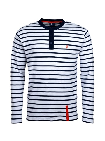 Wind Sportswear Polo Pique Langarm gestreift in weiß-navy