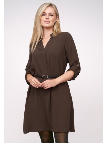 Cloud5ive Cloud5ive Musselin  Dress with turn-up sleeves and belt in brown