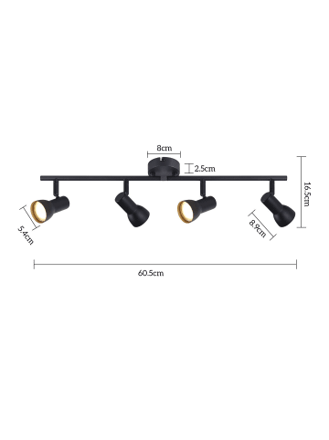 ZMH Deckenleuchte in Schwarz 4-flammige GU10 Modern Metall Flurlampe