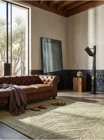 KADIMA DESIGN Wollteppich Kurzflor LEVEN Floral Naturfaser Wohnzimmer in Grün-Beige
