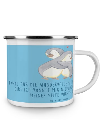 Mr. & Mrs. Panda Camping Emaille Tasse 7. Hochzeitstag Kupferhoc... in Sky Blue