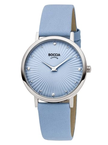 Boccia Damenuhr Titan mit Lederband Hellblau