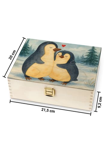 Mr. & Mrs. Panda Holz Teebox Pinguin umarmen Design ohne Spruch in Weiß