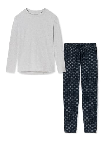 Schiesser Schlafanzug Cotton in Blau gepunktet / Grau
