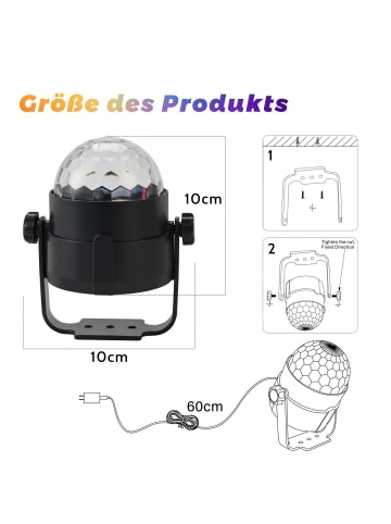 ZMH LED Discolicht in transparent Discokugel Musikgesteuert 7 RGB mit Kabel