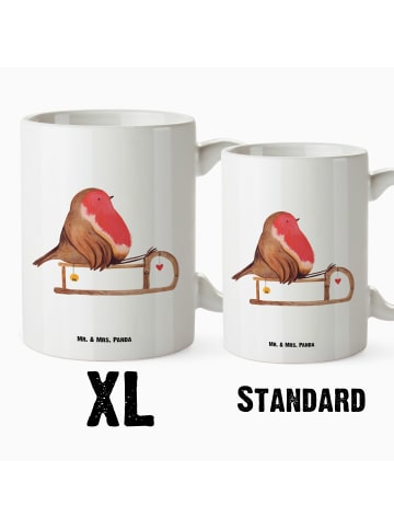 Mr. & Mrs. Panda XL Tasse Rotkehlchen Schlitten ohne Spruch in Weiß