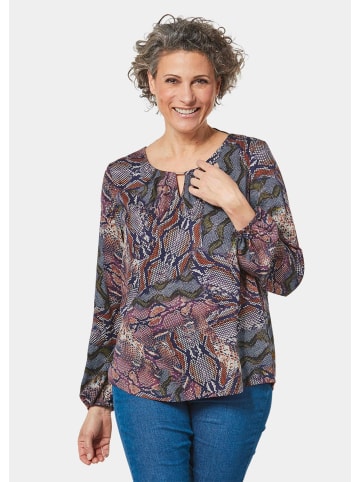 GOLDNER Kurzgröße:  Bluse Druckbluse mit raffiniertem Ausschnitt in violett / gemustert