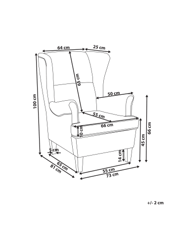 Beliani Ohrensessel ABSON in Grün/Braun - (W) 64 x (H) 100 x (L) 65 cm