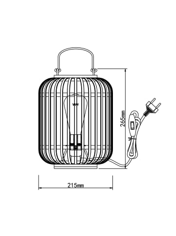 Brilliant Tischleuchte mit Tragegriff Woodrow ⌀ 21,5 cm in hellbraun