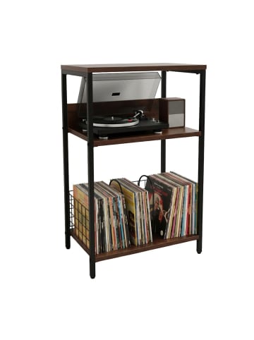 relaxdays Plattenspieler Tisch in Braun/Schwarz - (B)40 x (H)65 x (T)30 cm