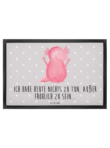 Mr. & Mrs. Panda Fußabtreter Axolotl Hurra mit Spruch in Grau Pastell