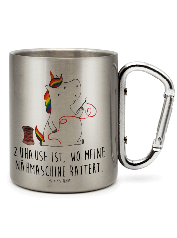 Mr. & Mrs. Panda Camping Tasse Einhorn Näherin mit Spruch in Silber