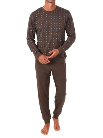 NORMANN Langarm Schlafanzug Pyjama Bündchen Minimalprint in grau
