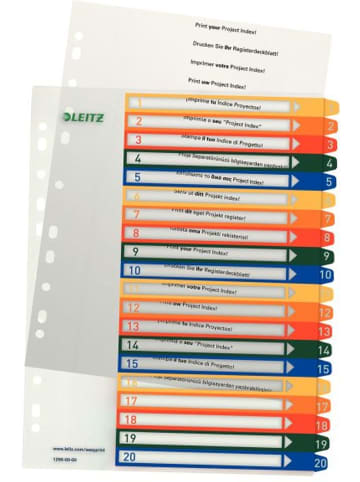 Leitz Plastikregister 1-20 bedruckbar A4 PP 20 Blatt farbig