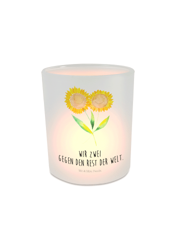 Mr. & Mrs. Panda Windlicht aus Glas Blume Sonnenblume mit Spruch in Transparent