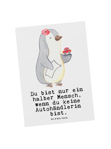 Mr. & Mrs. Panda Postkarte Autohändlerin Herz mit Spruch in Weiß