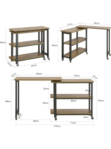 SoBuy Schreibtisch in Braun - (B)133 x (H)69 x (T)30cm