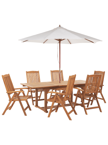 Beliani 8-tlg Gartentisch Set JAVA in Braun/Beige