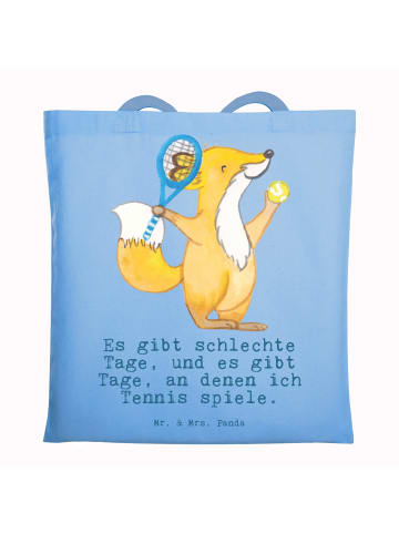 Mr. & Mrs. Panda Shopping Tasche Fuchs Tennis spielen mit Spruch in Sky Blue