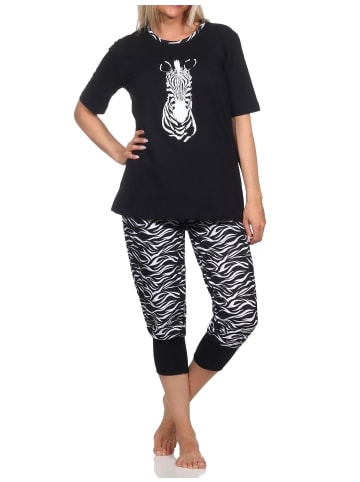 NORMANN Kurzarm Schlafanzug Capri Pyjama Shorty - 84880 in schwarz