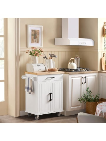 SoBuy Küchenwagen in Weiß und Natur - (B)74,5 x (H)91 x (T)45,5cm