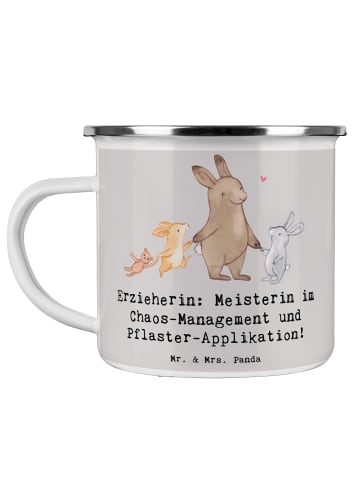 Mr. & Mrs. Panda Emaille Tasse Erzieherin Chaos-Management mit S... in Grau Pastell