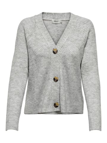 ONLY Kurzer Strick Pullover ONLCAROL Gerippter Stretch Cardigan in Hellgrau