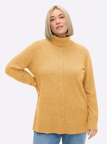 sheego Rollkragenpullover in ocker-meliert